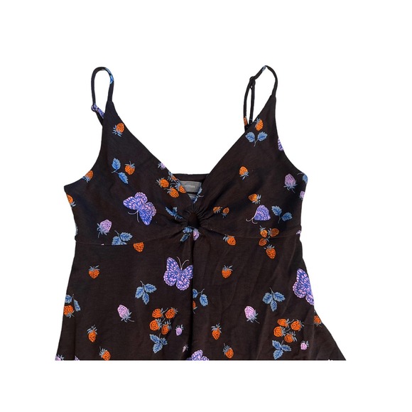 S UO Urban Outfitters Camilla O-Ring Mini Dress Brown Butterfly Strawberry Print - Picture 2 of 4